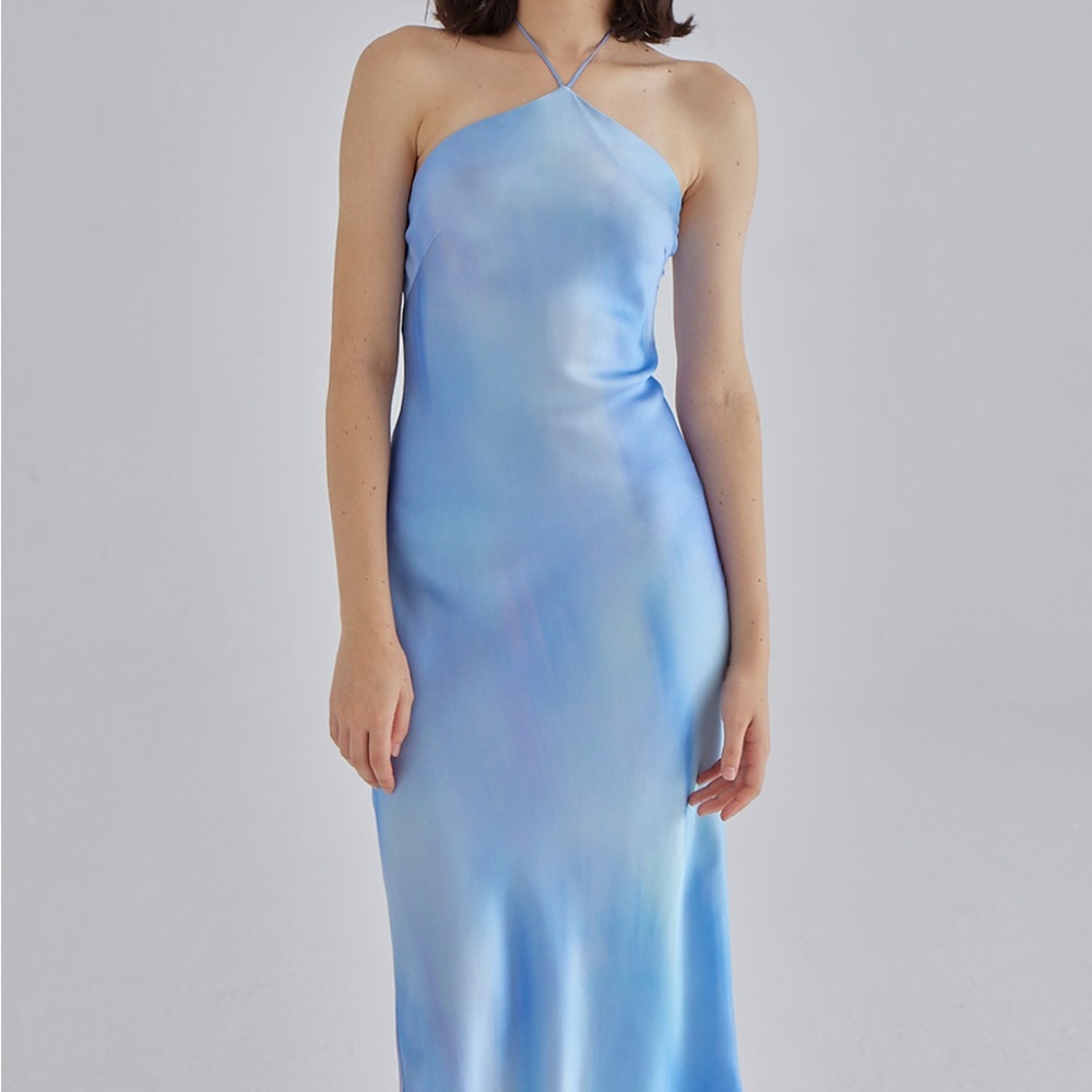 NWT Silk Maison Chilly Lapis Halterneck Midi Silk Dress Size S